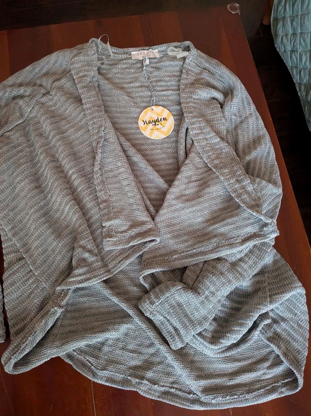 Hayden Light Gray Draped Open-Front Cardigan